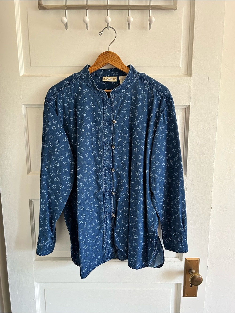 👚 [TravelSmith] Mandarin Collar Button Down Shirt, Blue, Lyocell, Size XL, EUC